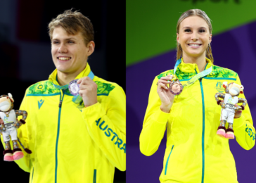 (L-R) Tim Hodge and Keira Stephens at the Birmingham 2022 Commonwealth Games