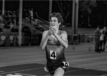 Cameron Myers, January Emerging Athlete of the Month, in action on the athletics track