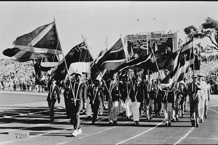 Athletes march into the Perth 1962 Commonwealth Games Opening Ceremony