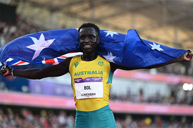 Peter Bol celebrates silver at the Commonwealth Games 2022