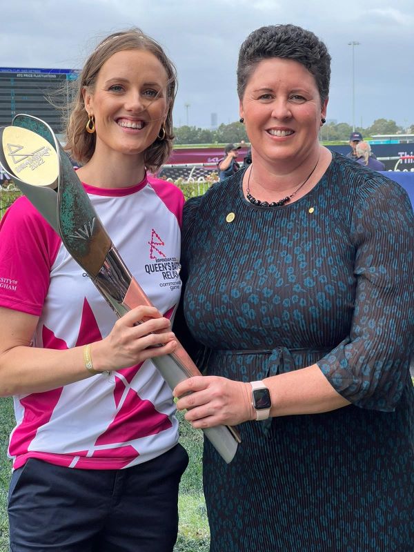 Ellie Cole OAM and Petria Thomas OAM during the Queen's Baton Relay for the Birmingham 2022 Commonwealth Games
