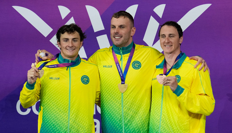 Australian Commonwealth Games swimmers celebrating medals in Glasgow